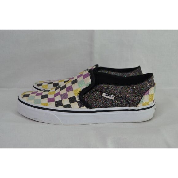 Vans Women's 6.5 Asher Glitter Checkerboard Skater Slip On Sneaker - Picture 1 of 11